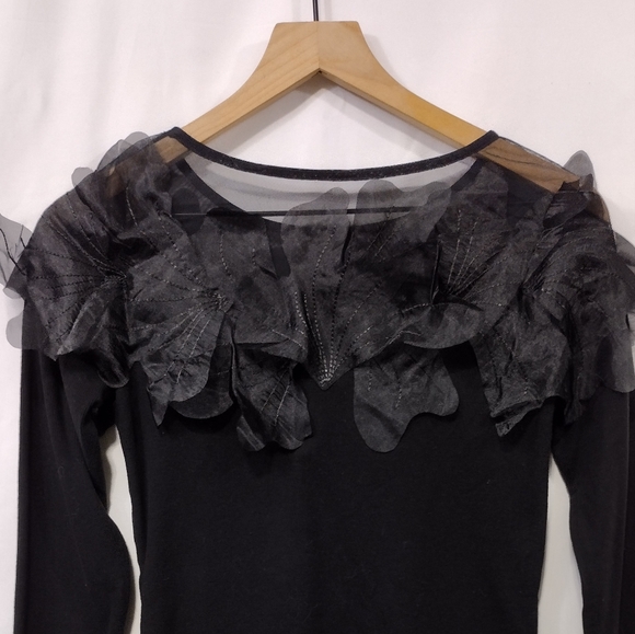 NWT Commence Semi-Sheer Floral Decor Slim Blouse Women's S Black Bobo Retro Y2K - Picture 8 of 10